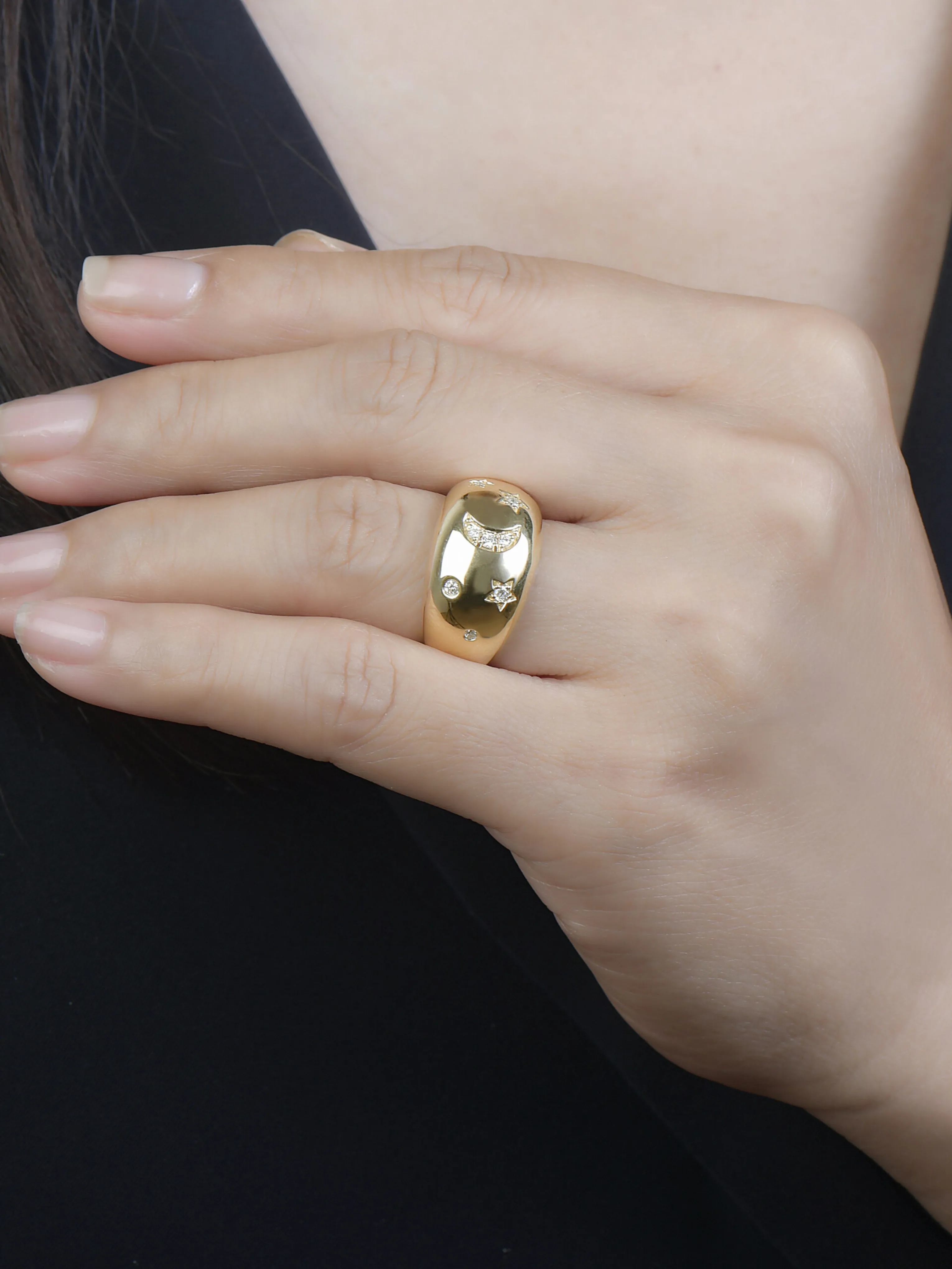 Moon and Stars Dome Ring