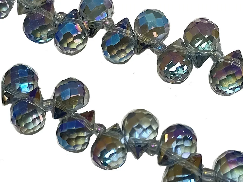 Multicolor Rainbow  Drop Shaped Top Hole Crystal Beads