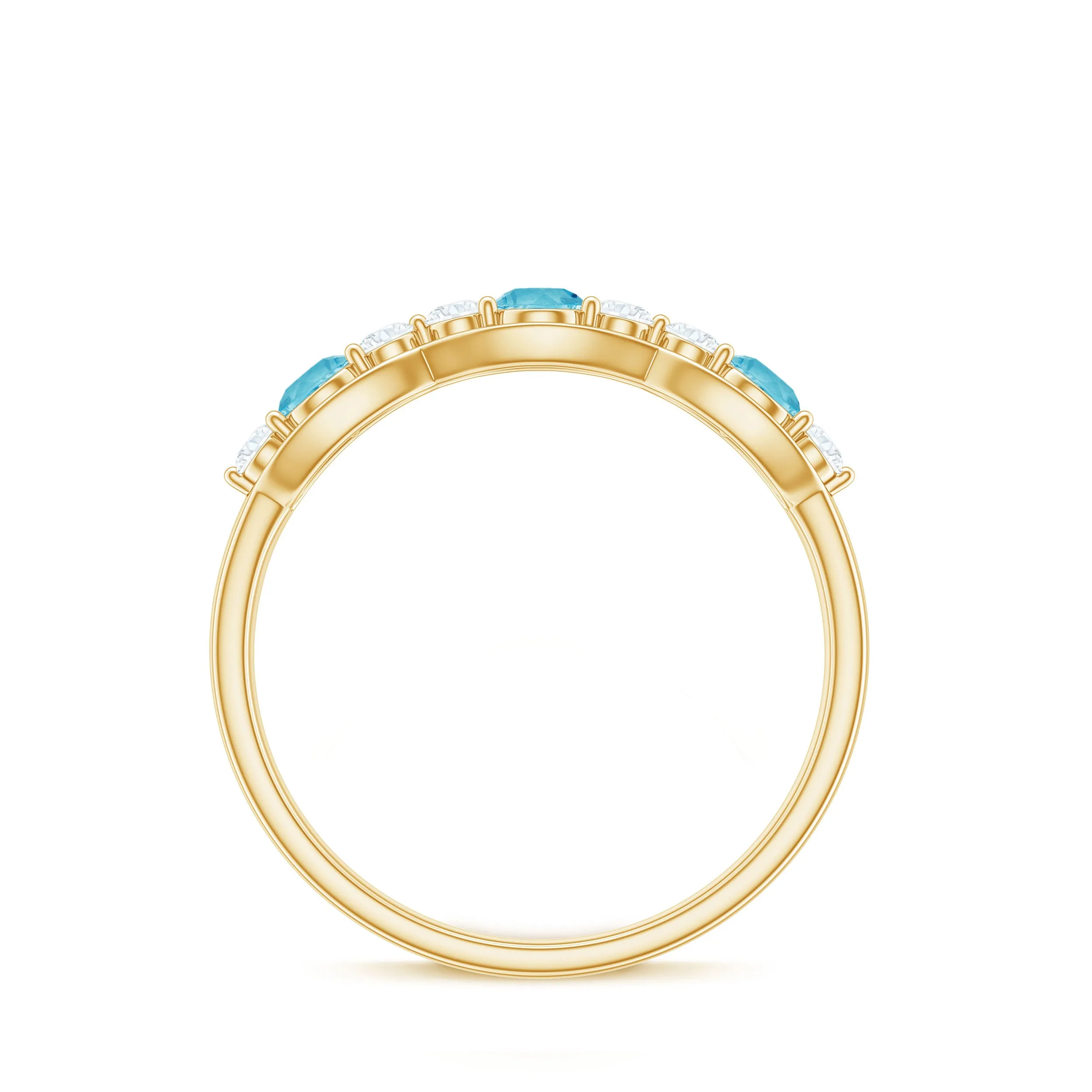 Natural Swiss Blue Topaz Eternity Anniversary Band with Diamond