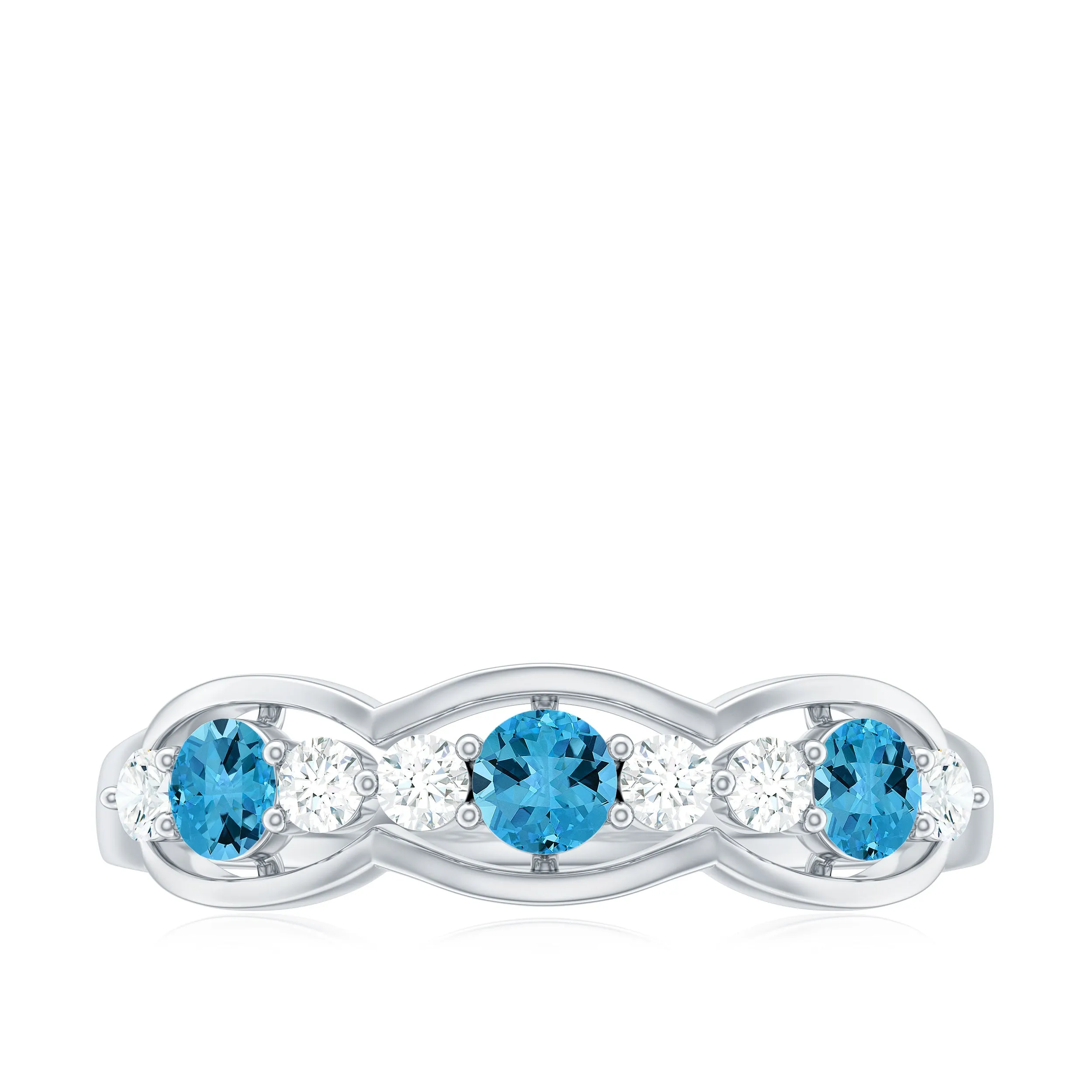 Natural Swiss Blue Topaz Eternity Anniversary Band with Diamond