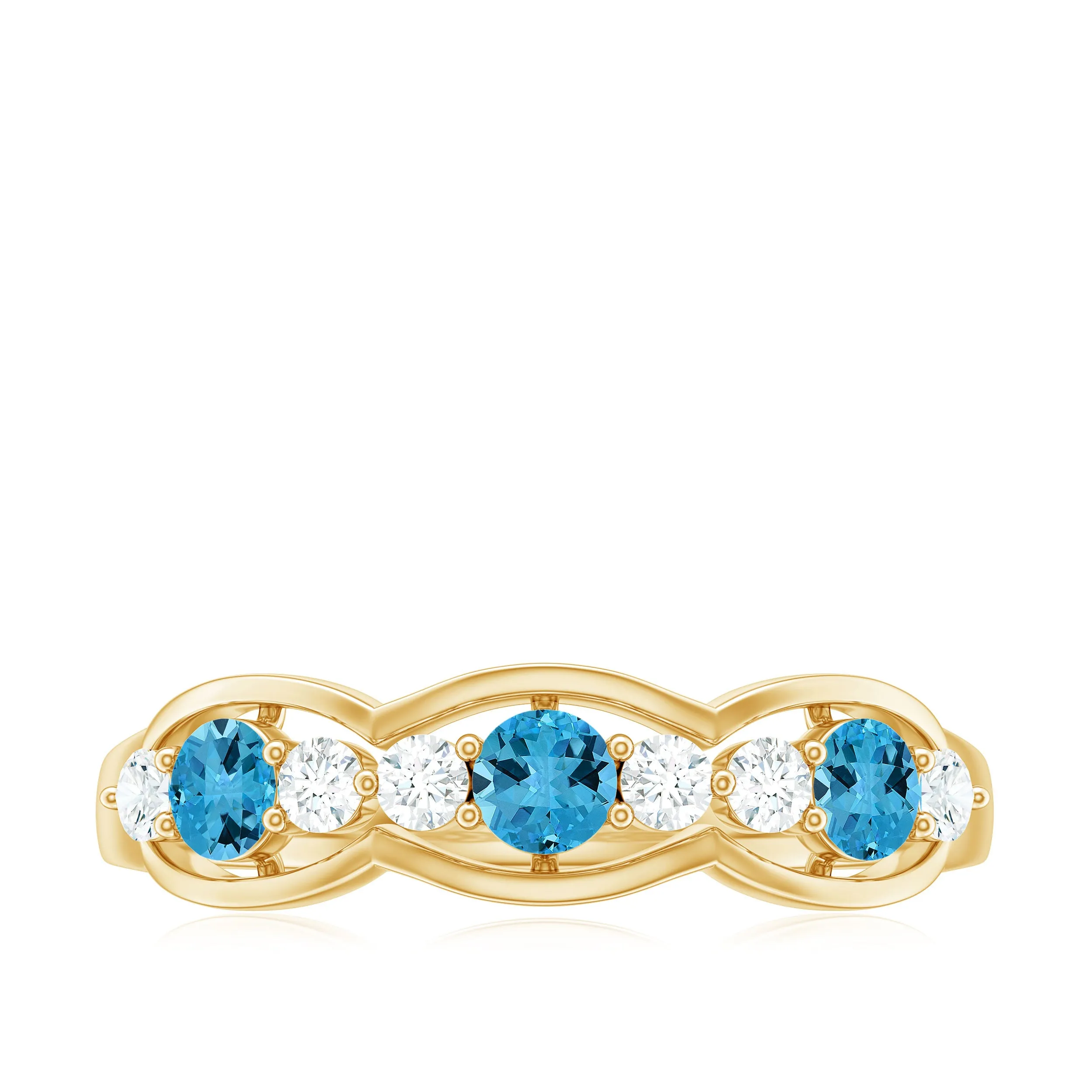 Natural Swiss Blue Topaz Eternity Anniversary Band with Diamond