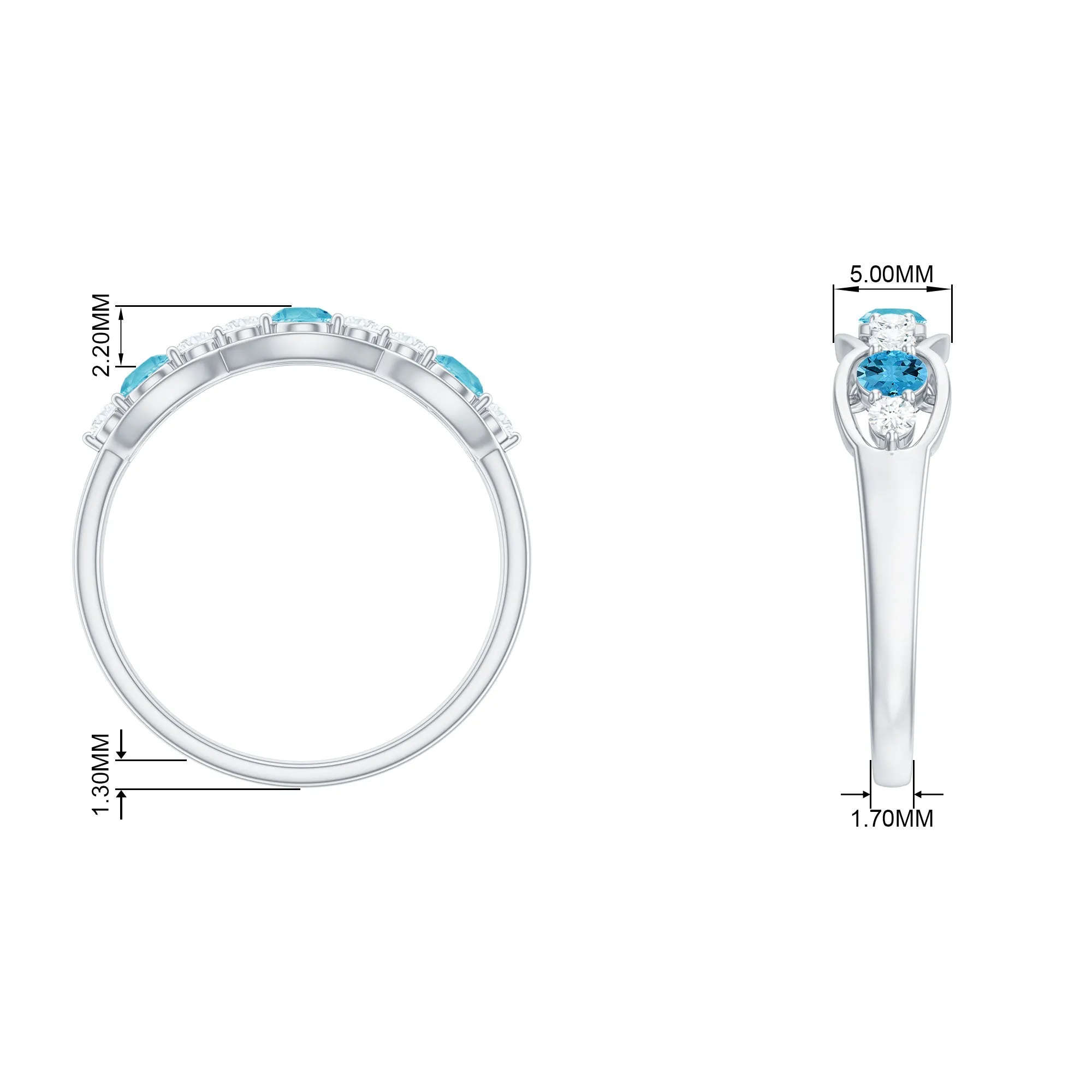Natural Swiss Blue Topaz Eternity Anniversary Band with Diamond