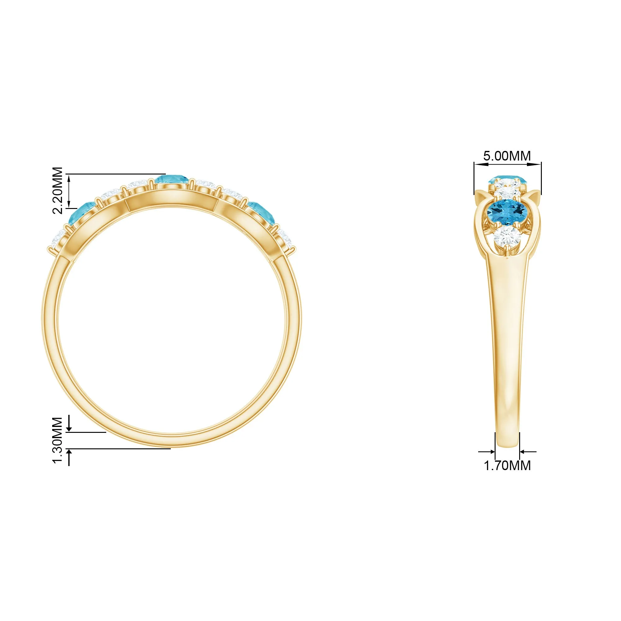 Natural Swiss Blue Topaz Eternity Anniversary Band with Diamond