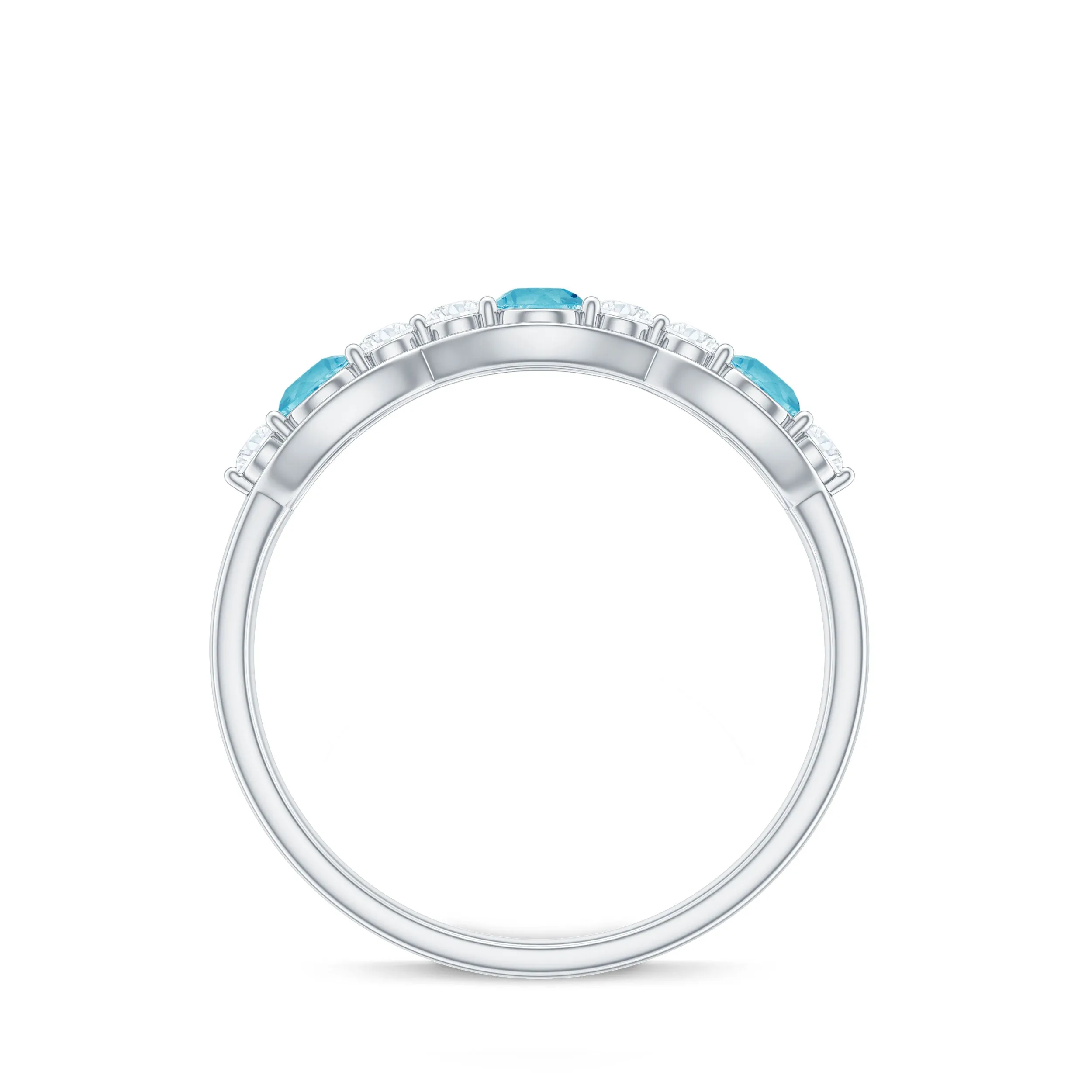 Natural Swiss Blue Topaz Eternity Anniversary Band with Diamond