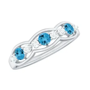 Natural Swiss Blue Topaz Eternity Anniversary Band with Diamond