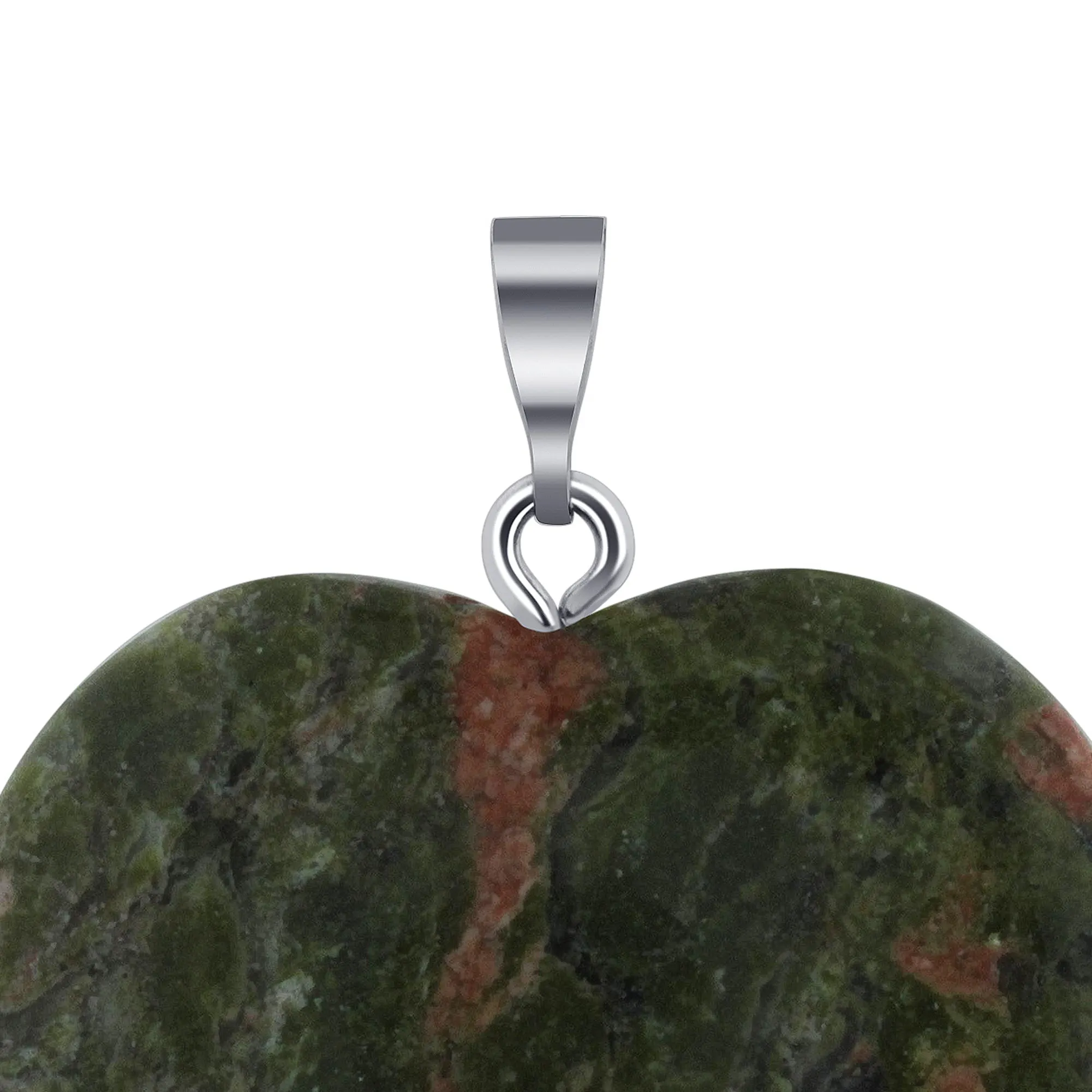 Natural Unakite Crystal Heart Pendant with Stainless Steel Bail
