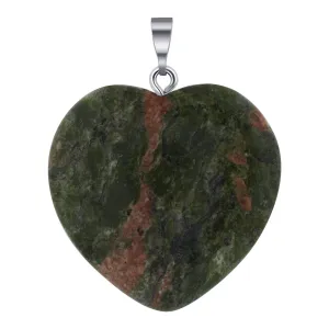 Natural Unakite Crystal Heart Pendant with Stainless Steel Bail