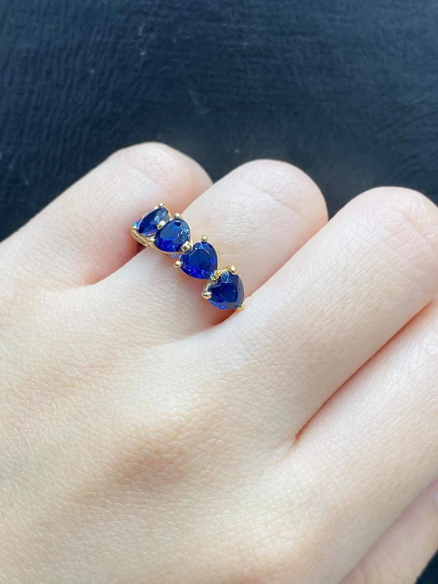 NEW Blue Sapphire Gemstones Hearts Half Eternity Ring 18kt Gold