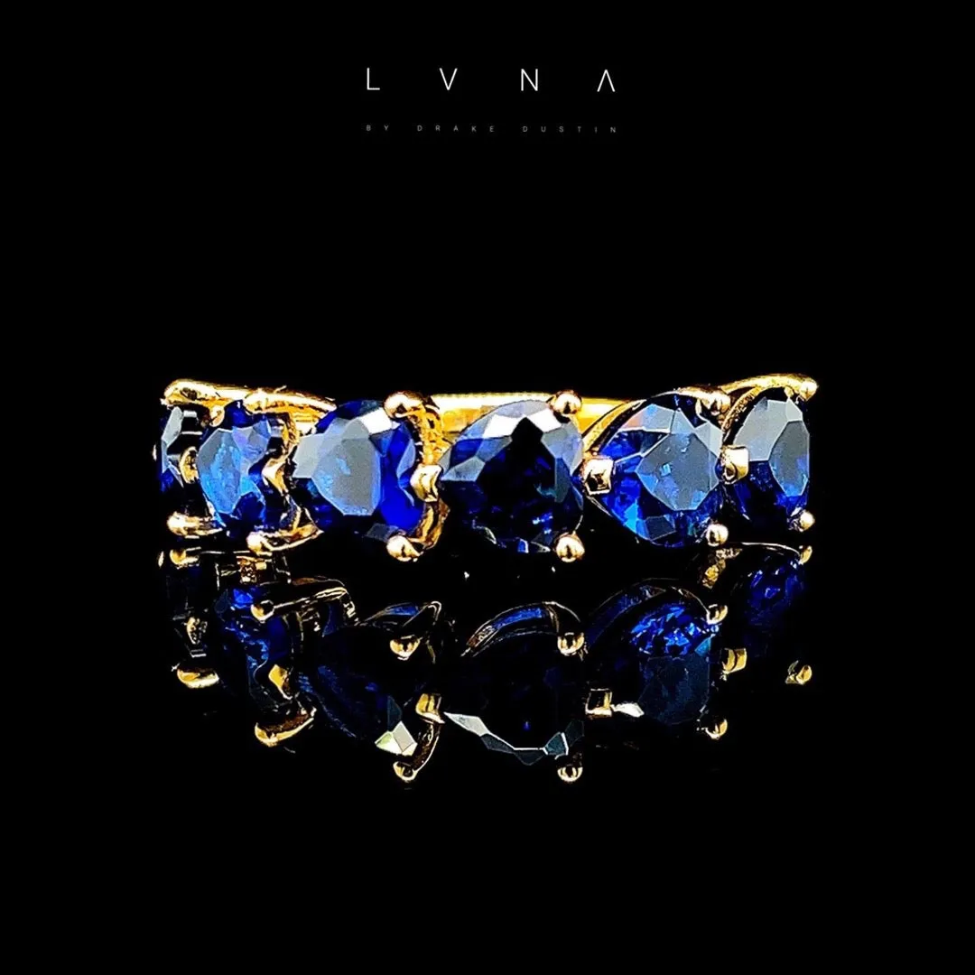 NEW Blue Sapphire Gemstones Hearts Half Eternity Ring 18kt Gold
