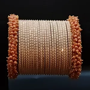New stylish peach bangles with peach blush beaded gagra churi
