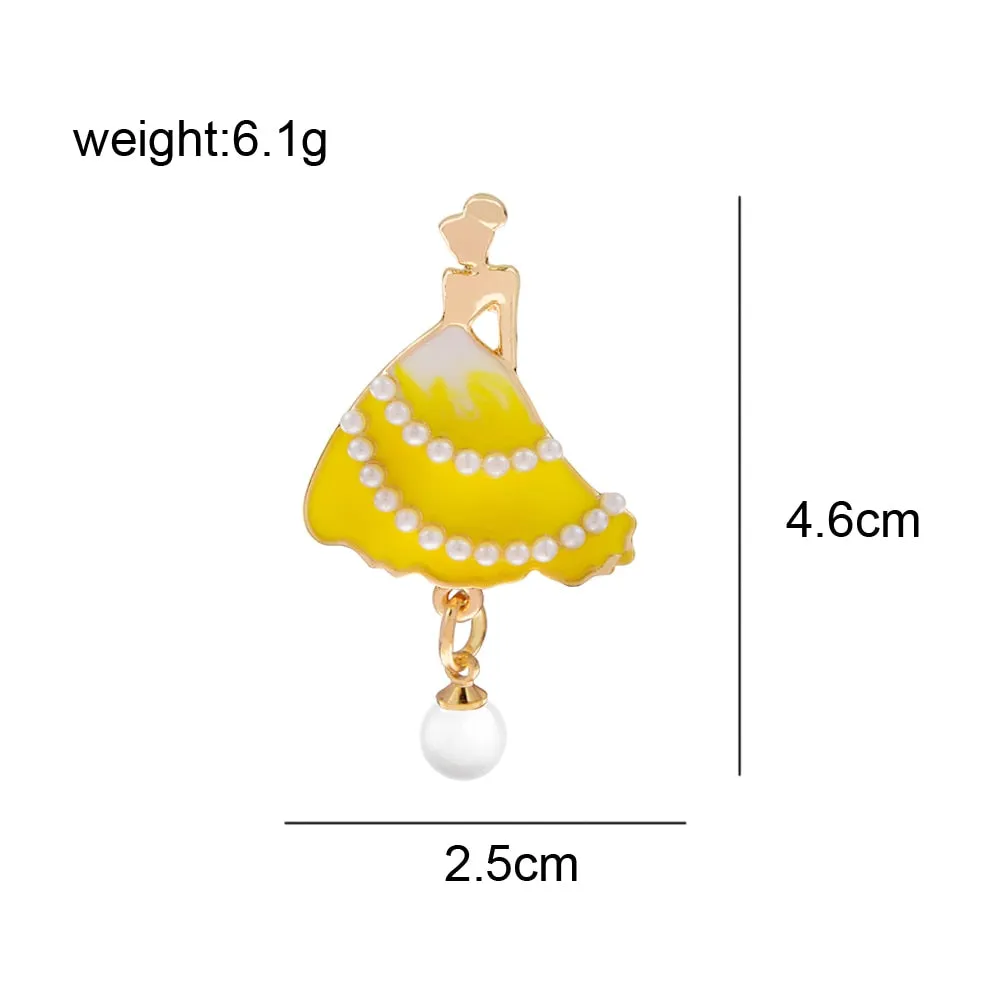 New Unique Enamel Dress Women Brooches Beautiful Girl Pearl Pendant Brooch