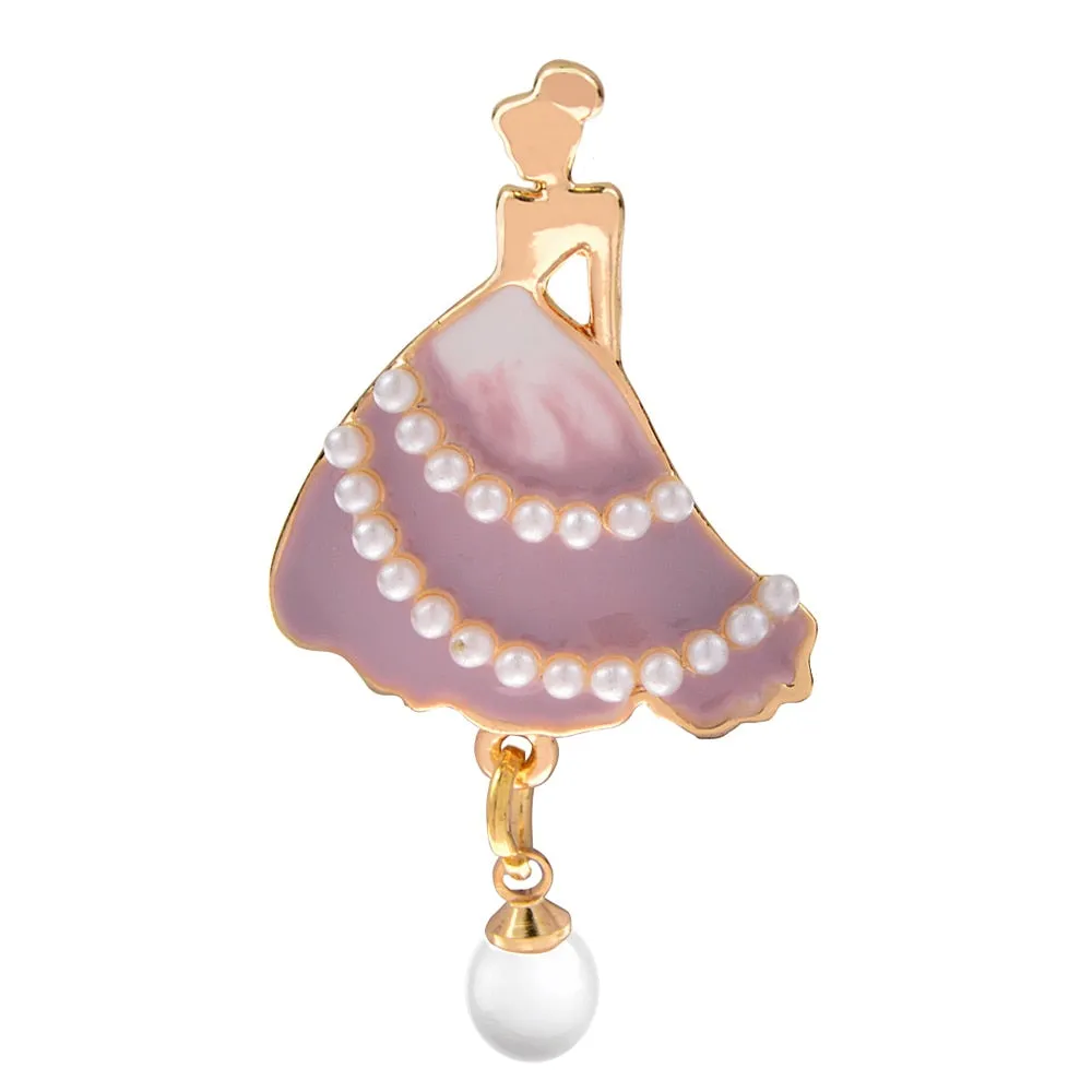 New Unique Enamel Dress Women Brooches Beautiful Girl Pearl Pendant Brooch