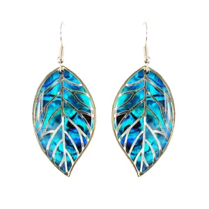 Paua Leaf Hook Earrings