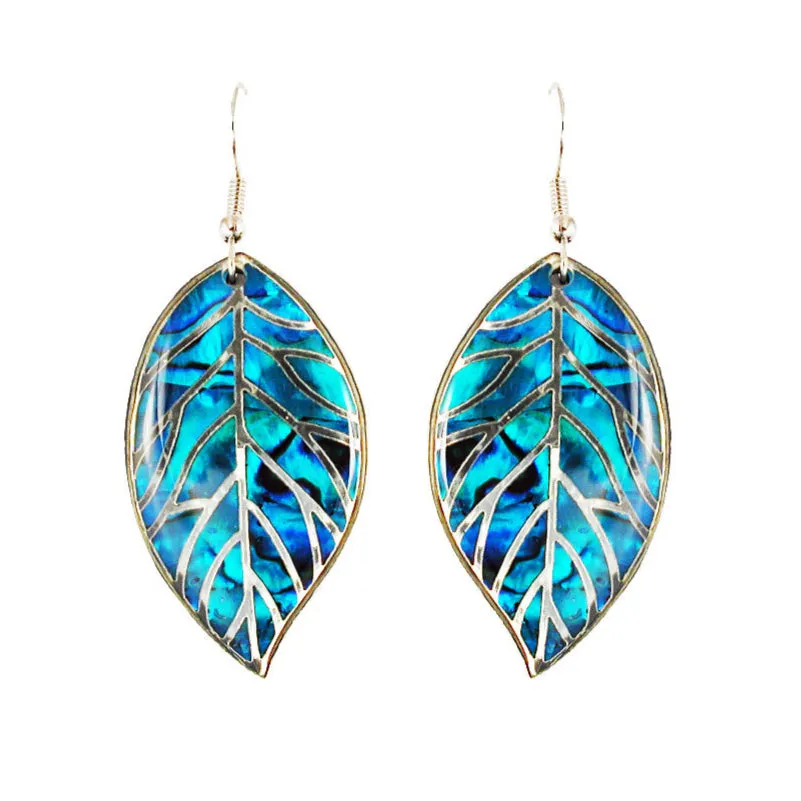 Paua Leaf Hook Earrings