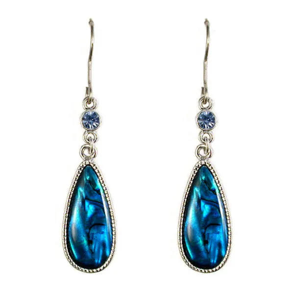 Paua Tear Drop Blue Gem Hook Earrings