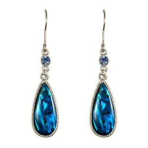 Paua Tear Drop Blue Gem Hook Earrings