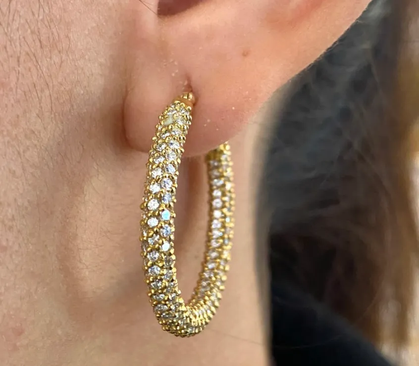 Pave Diamond Hoop Earrings