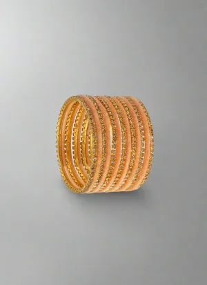 Peach Velvet & Diamante Kids Bangle Sets