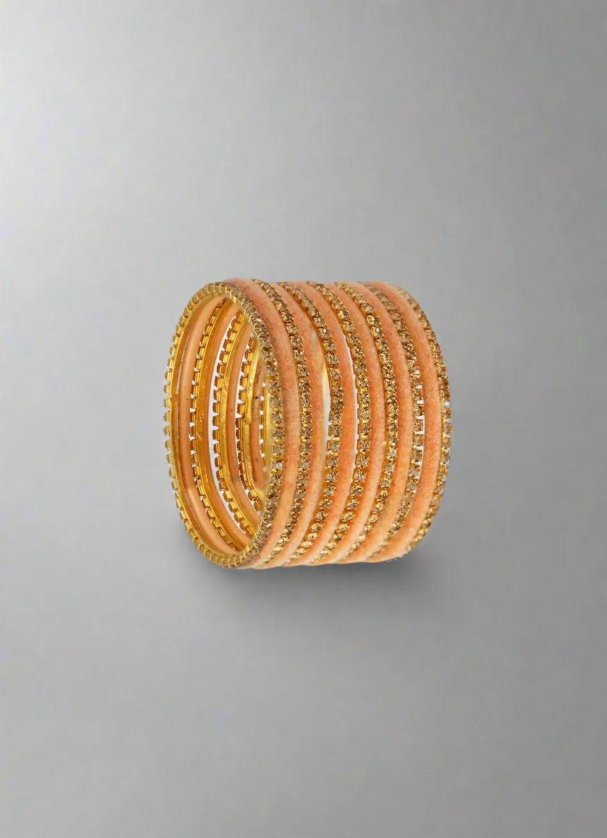 Peach Velvet & Diamante Kids Bangle Sets