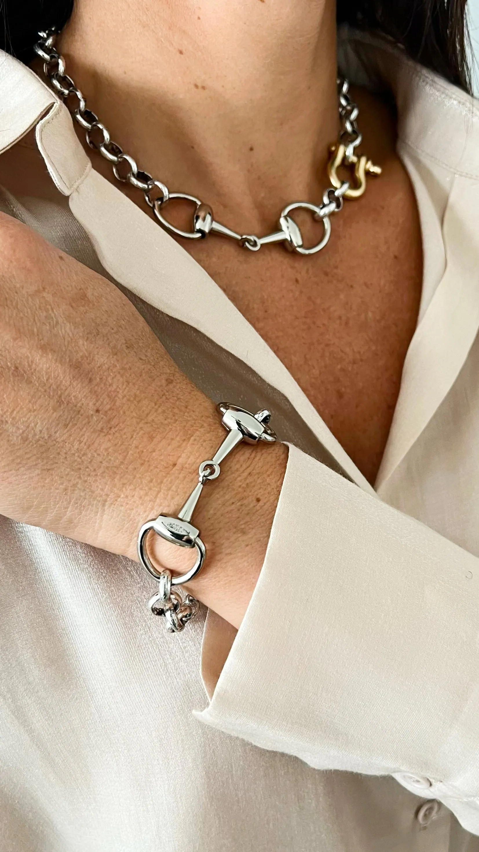 Pre Order CB Custom Double Horsebit Bracelet - Silver/Gold
