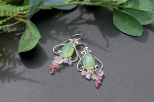 Prehnite chalcedony bell flower dangle earrings