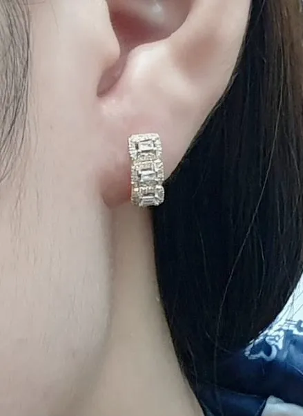 PREORDER | Golden Emerald Half Eternity Hoop Diamond Earrings 14kt