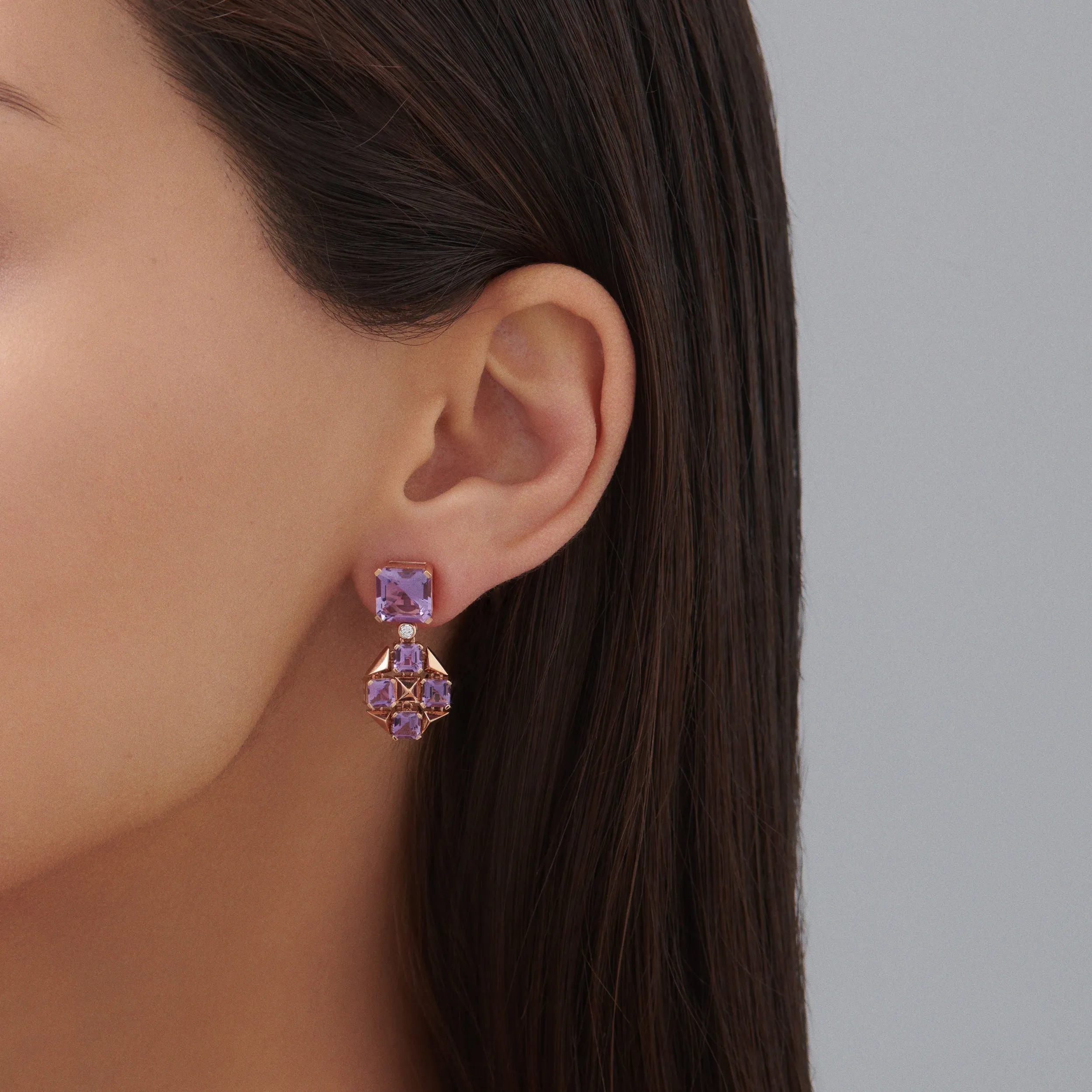 R.08® Vivant Violet Amethyst Drop Earrings | 18K Rose Gold