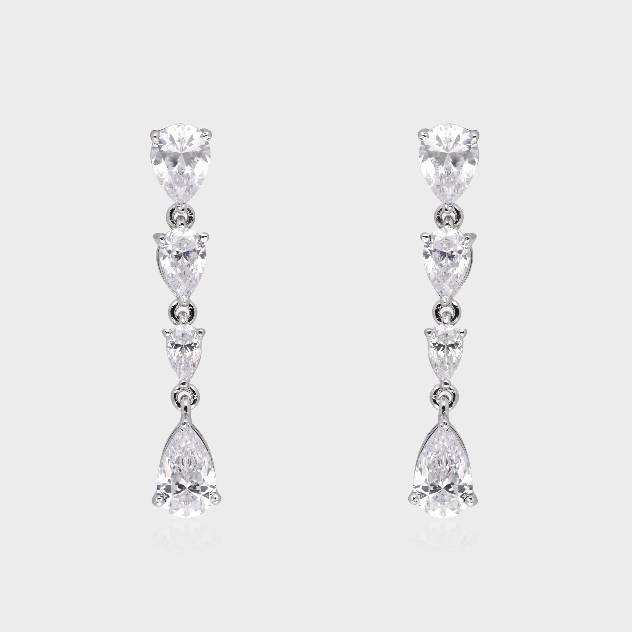 Radiant Cascading Pear-Cut Cubic Zirconia Silver Drop Earrings | SKU : 0003535103, 0021327100, 0021327117