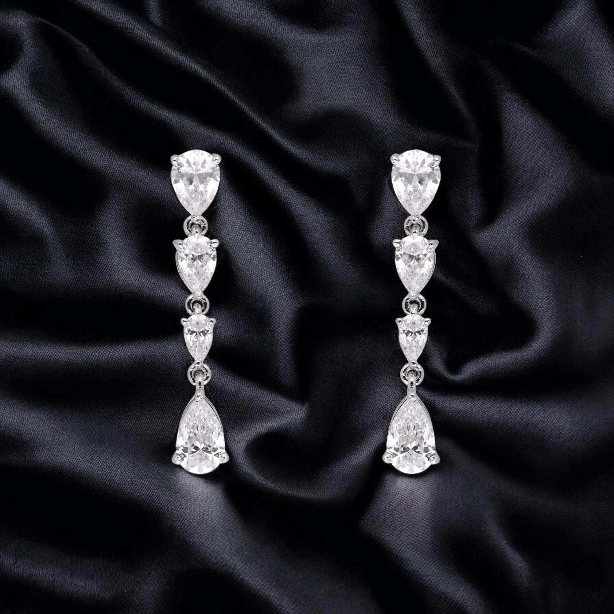 Radiant Cascading Pear-Cut Cubic Zirconia Silver Drop Earrings | SKU : 0003535103, 0021327100, 0021327117