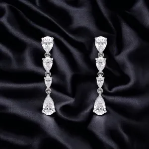 Radiant Cascading Pear-Cut Cubic Zirconia Silver Drop Earrings | SKU : 0003535103, 0021327100, 0021327117