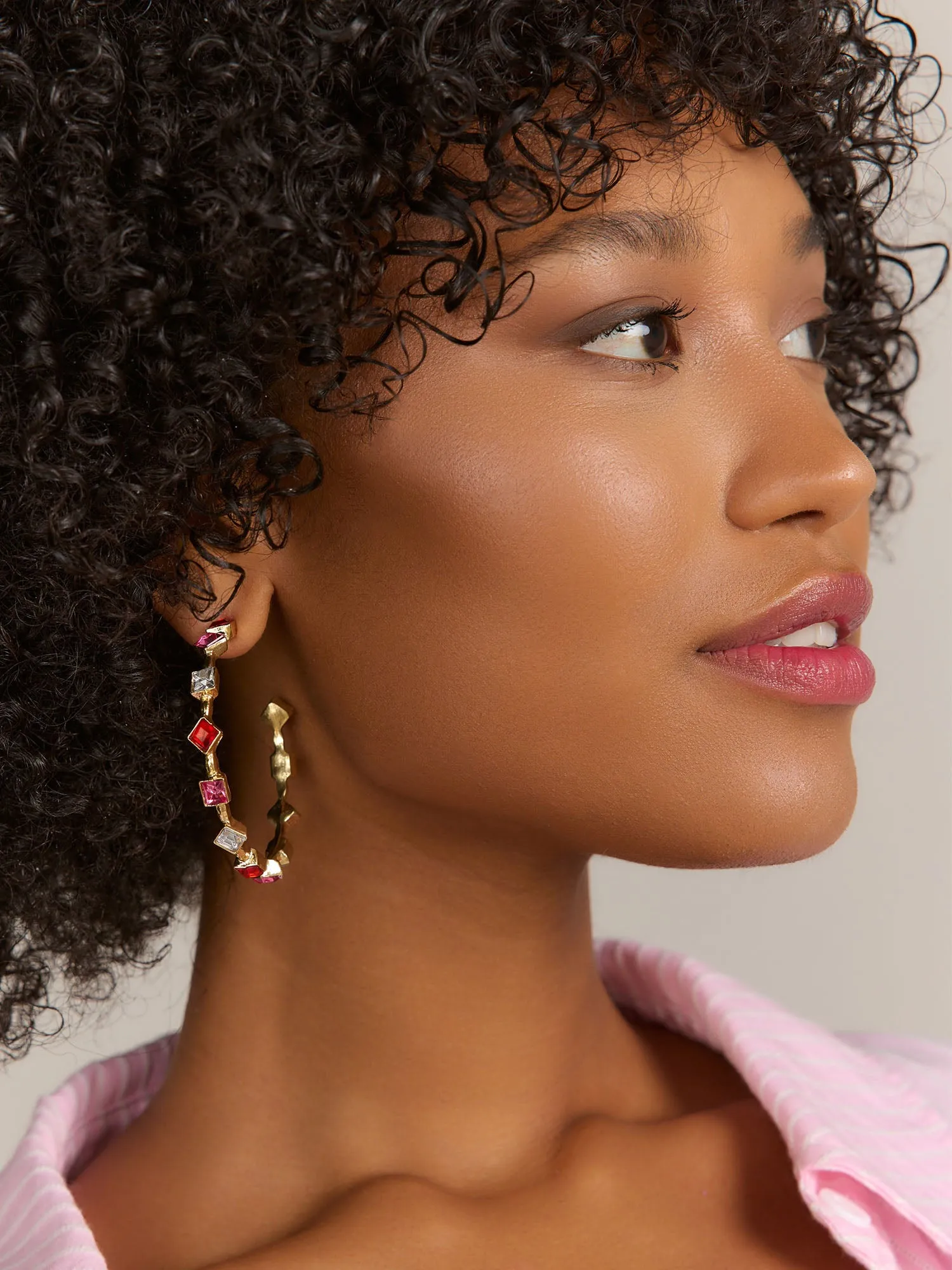 Rainbow Gemstone Hoop Earrings