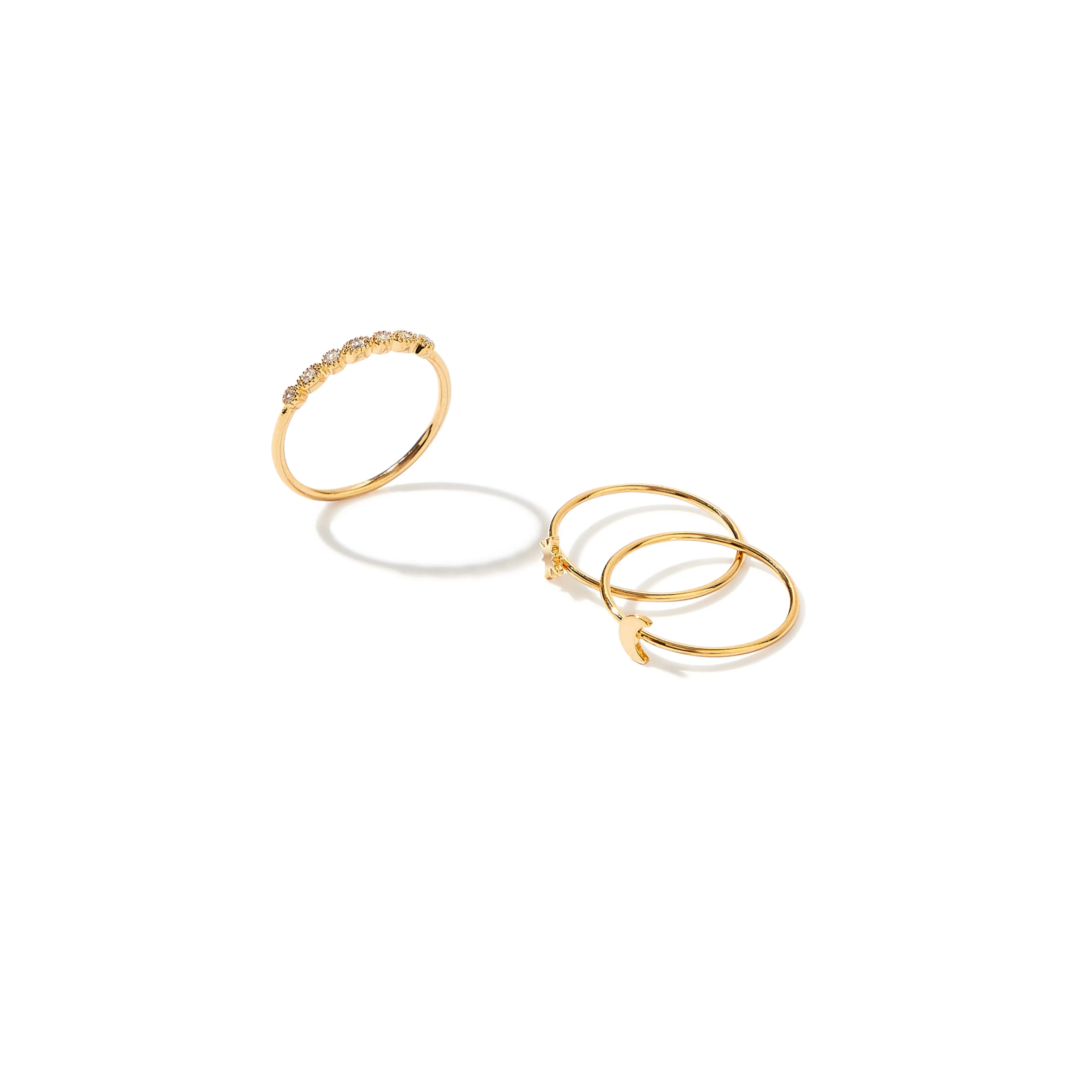 Real Gold Plated set of 3 Star Moon Sparkle Band Stacking Ring For Women By Accessorize London