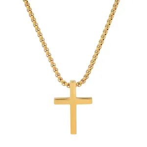 ROBUST Mens 18K Gold IP Stainless Steel Cross Pendant Necklace with 20 inch Round Box Chain