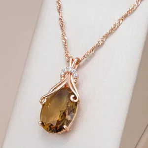 Rose Gold Big Oval Light Brown Zircon Pendant Necklace for Women