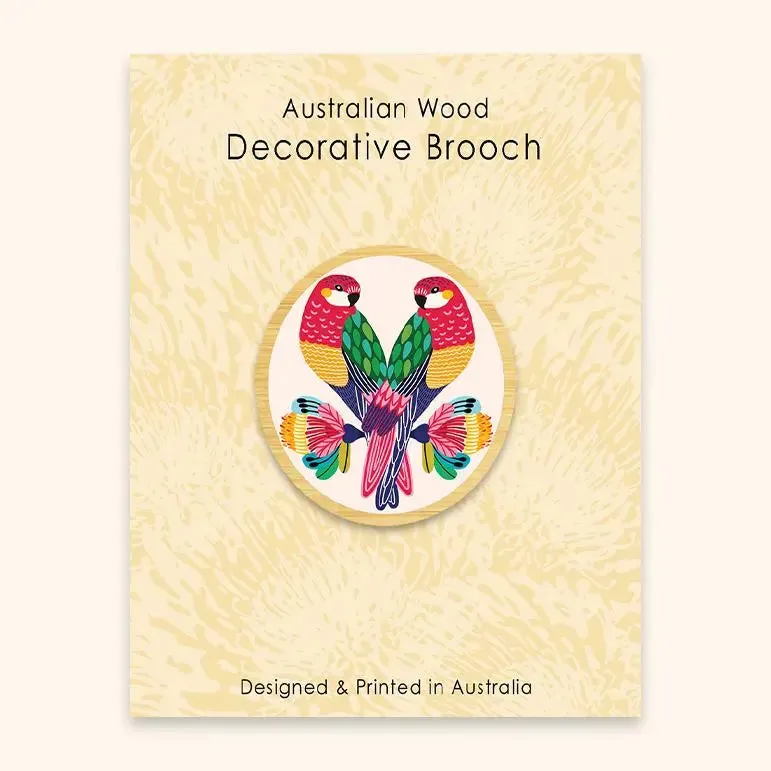 Rosellas Wooden Brooch