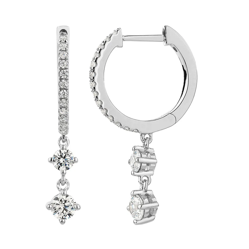 Round Brilliant drop earrings with 0.56 carats* of diamond simulants in sterling silver