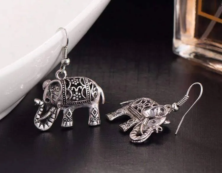 Sacred Elephant Openwork Dangling Hook Earrings