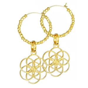 Seed of Life hoop earrings with beads gold-plated