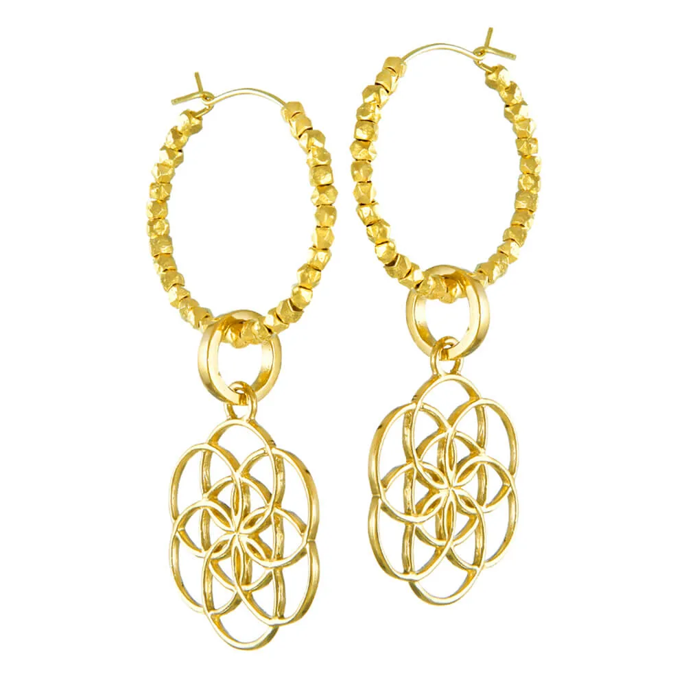 Seed of Life hoop earrings with beads gold-plated