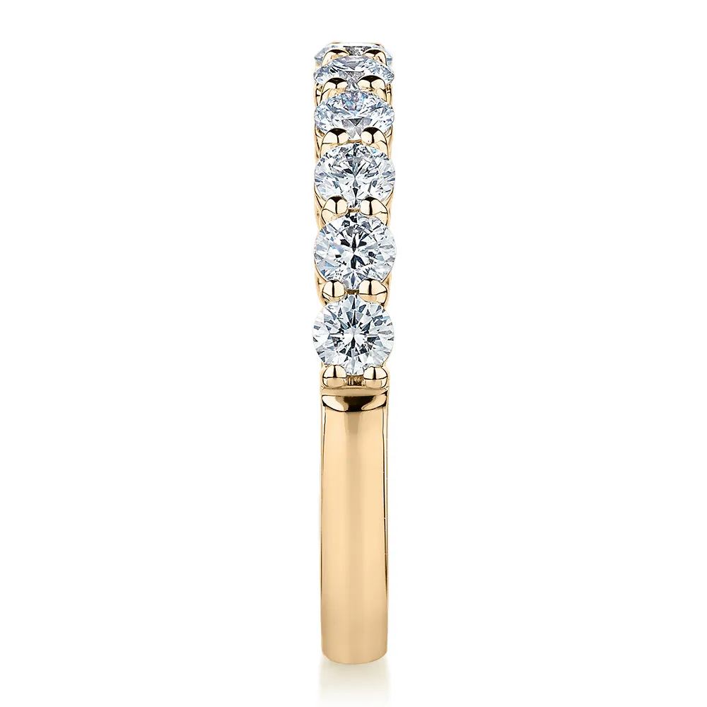 Signature Simulant Diamond 0.90 carat* TW round brilliant wedding or eternity band in 14 carat yellow gold