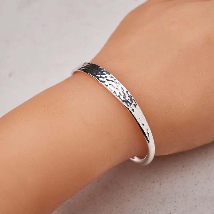 Silver Bangle Bracelet For Women and Girls | Classic 925 Silver Hammered bangle for Women