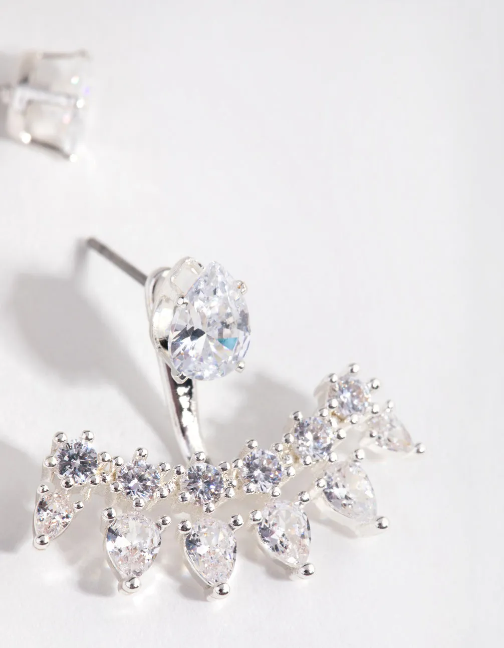 Silver Cubic Zirconia Pear Stone Jacket Earrings