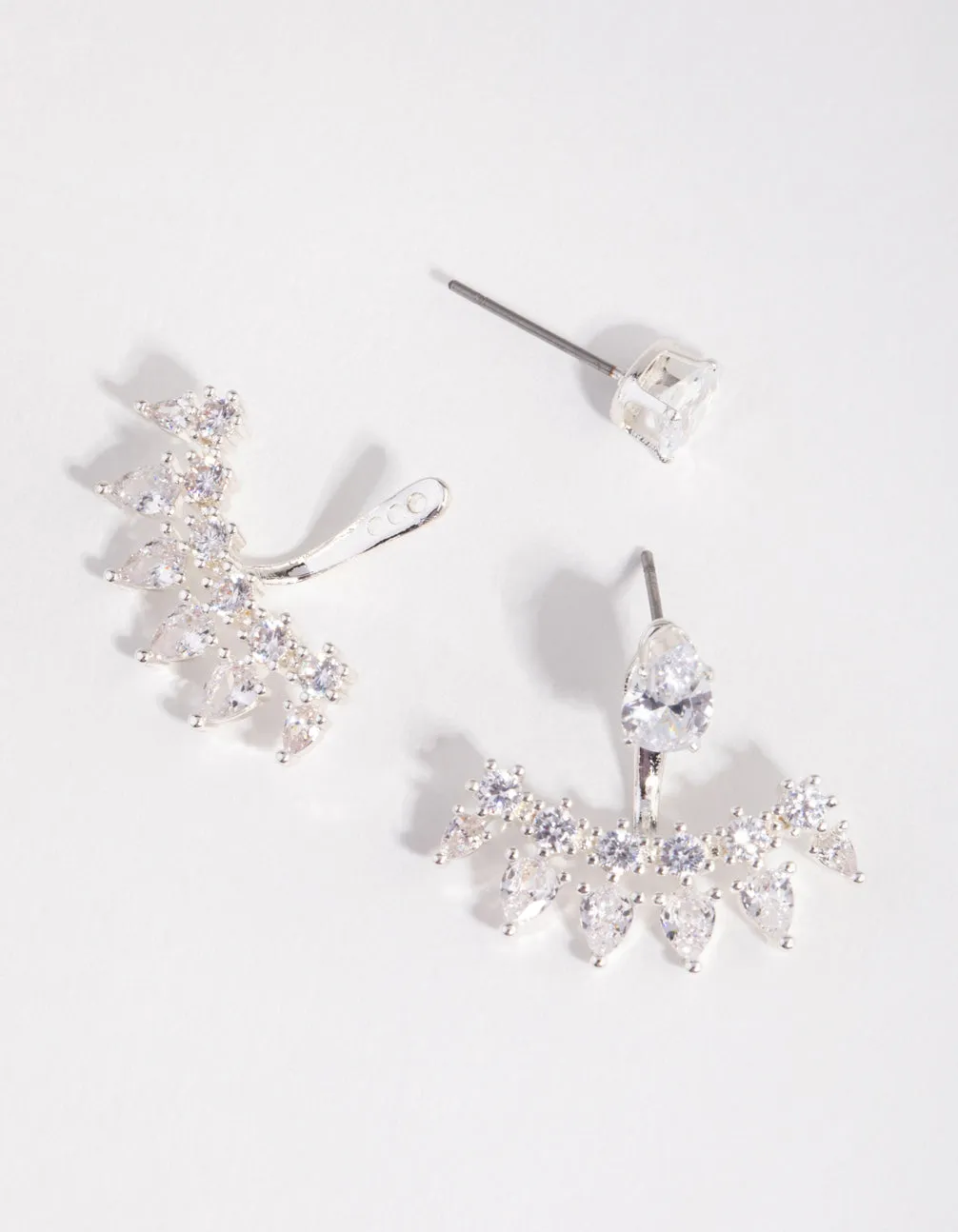 Silver Cubic Zirconia Pear Stone Jacket Earrings