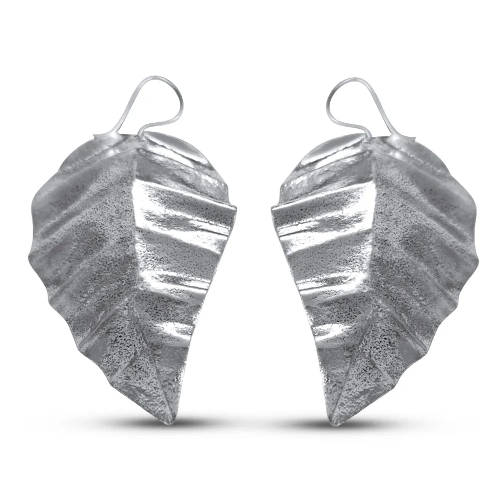 Silver Guava Leaf Drop Earrings