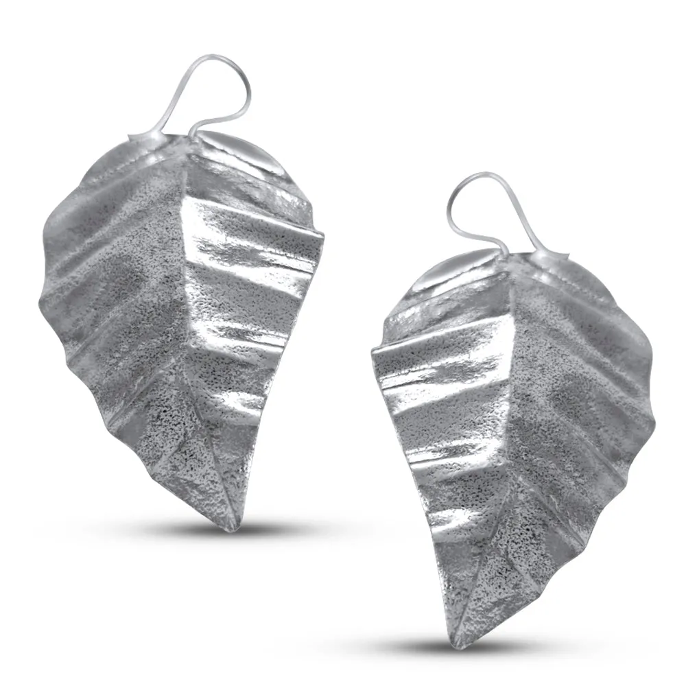 Silver Guava Leaf Drop Earrings