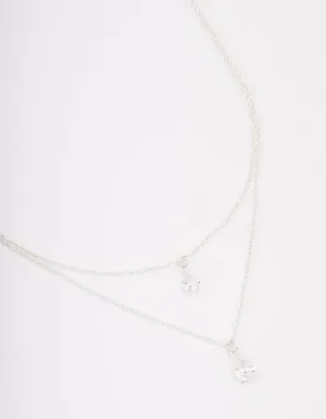 Silver Layered Dainty Diamante Short Necklace