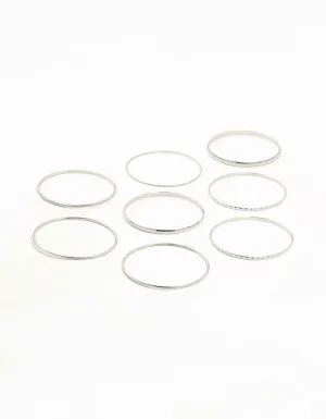 Silver Mixed Textured Bangles 8-Pack