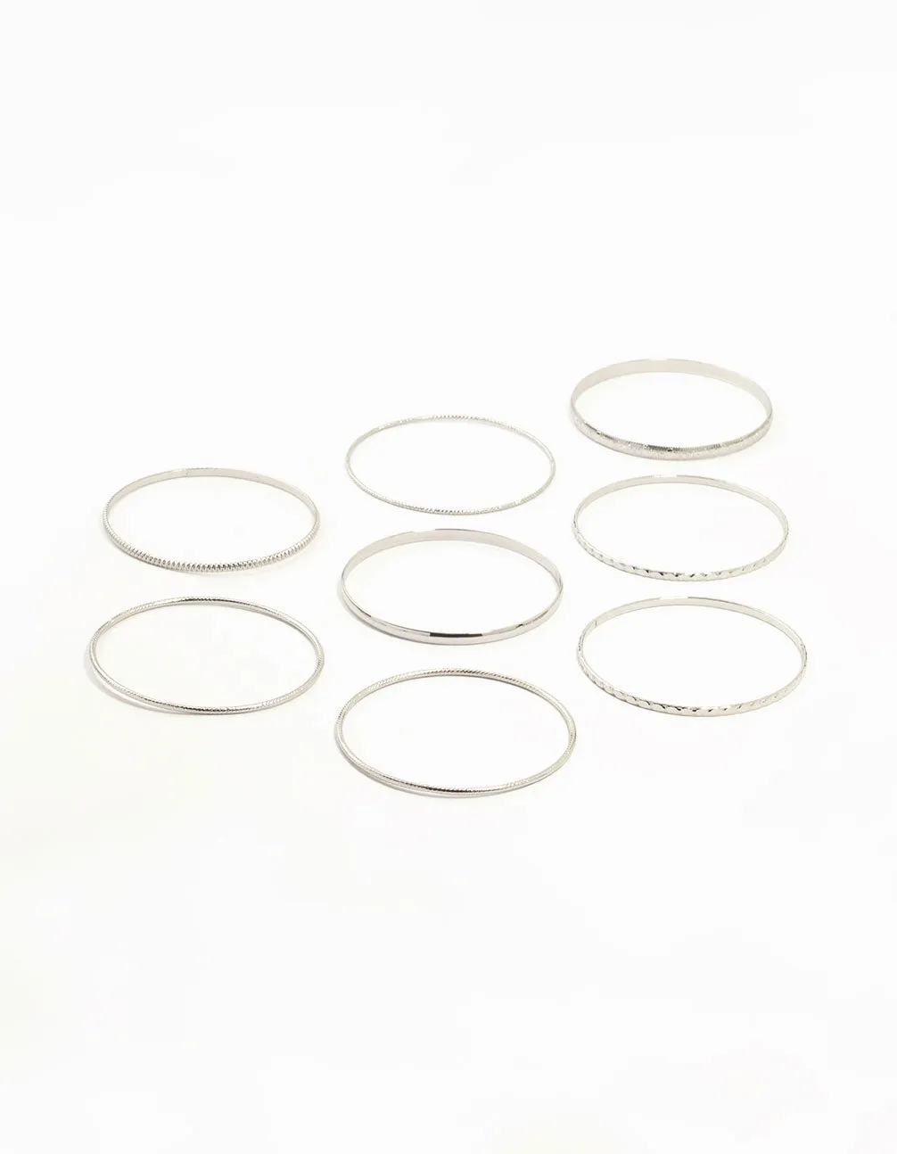 Silver Mixed Textured Bangles 8-Pack