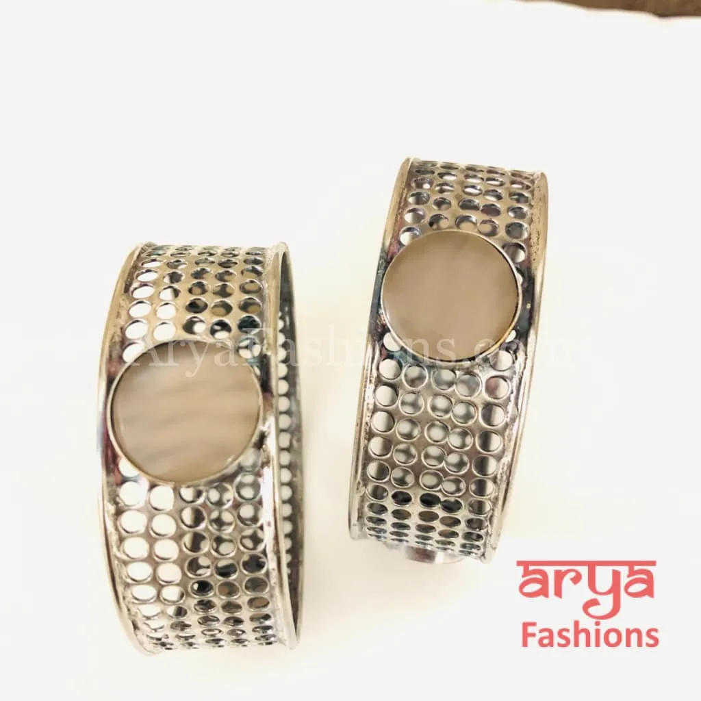 Silver Oxidized Net Bangles with colored Stones