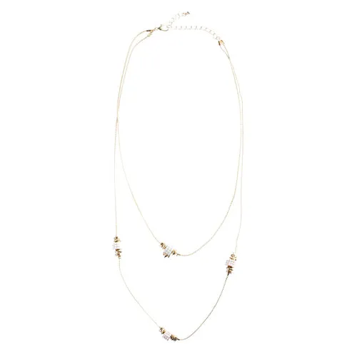 Simple Yet Elegant Design Gold Plate Double Chain Charm Necklace N77 Pink